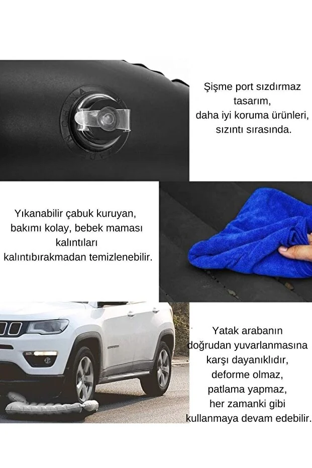 Siyah Şişme Araç Içi Araba Ve Kamp Yatağı - Çanta Ve Pompalı Yatak Seti Araba Ve Kamp Yatağı